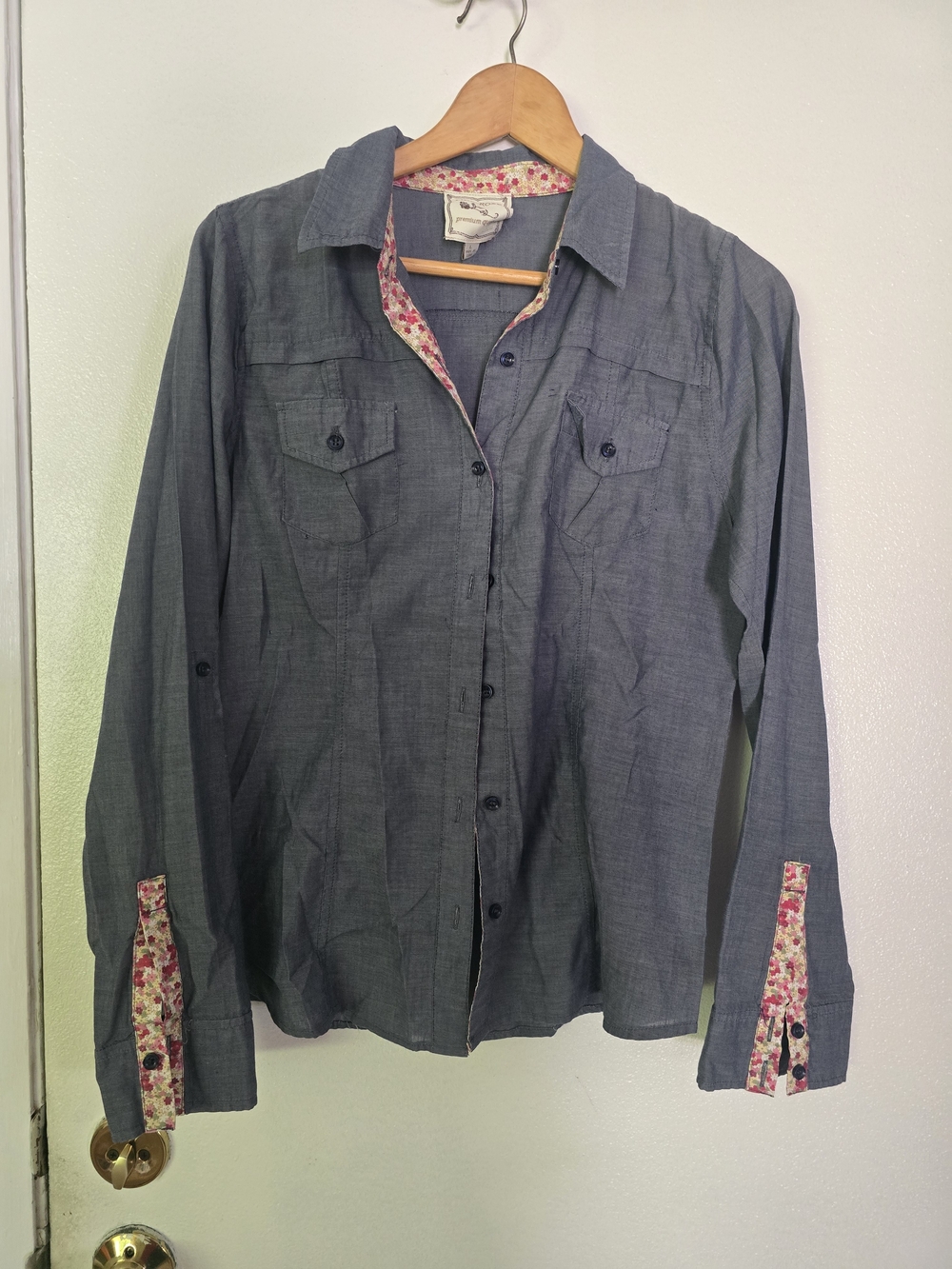 Pink Rose Gray Shirt with Pink Floral Trim